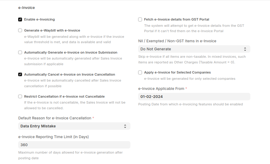e-Invoice Settings
