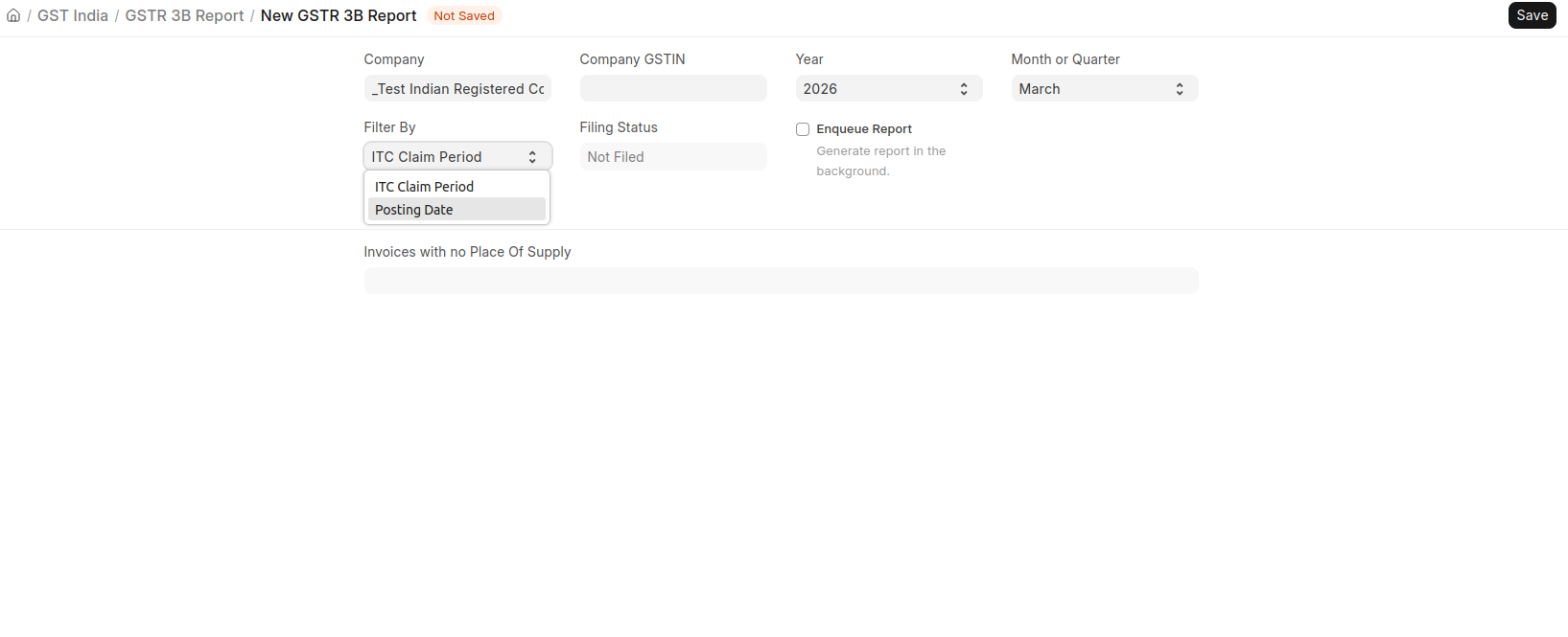GSTR-3B Filter by Posting Date and ITC Claim Period