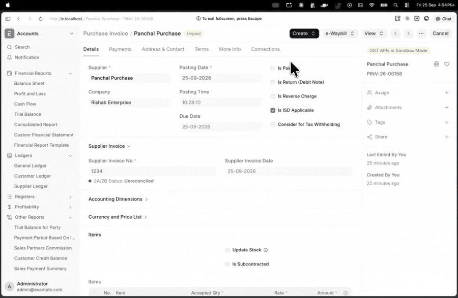Distribute ITC to Recipient Branches dialog