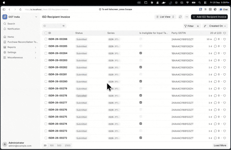 Creating an ISD Recipient Invoice for an external company